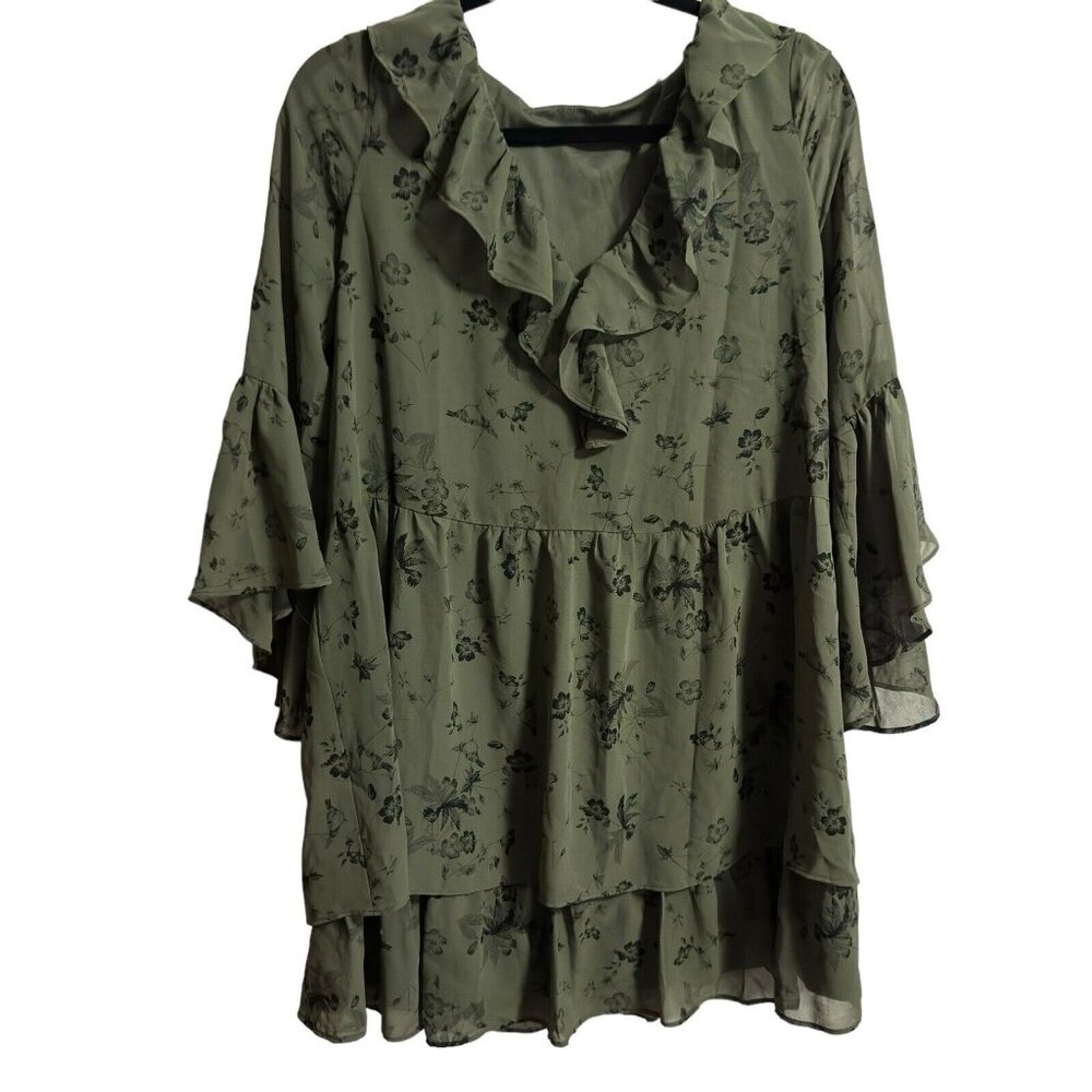 Kensie Women’s‎ Dress Green Floral Flounce A-Line Short Dress Small